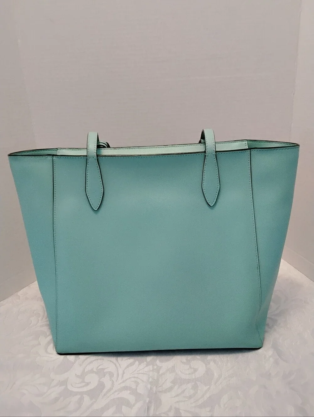 KATE SPADE NY DANA Aqua Bloom Pebbled Leather Tote with Leather Floral Charm